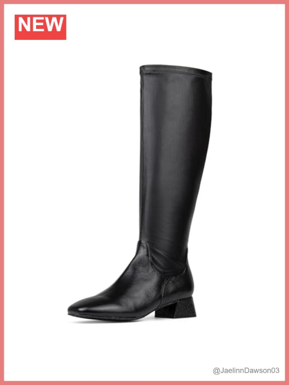 Nappa Stretch Knee High Block Heel Boots Zip Closure